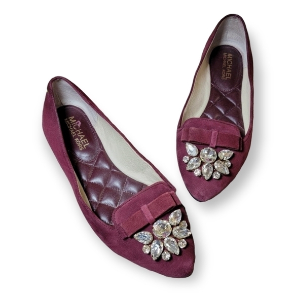 Michael Kors Felicity Merlot suede Flats with rhinestones Holiday Size 6.5 - Picture 1 of 15